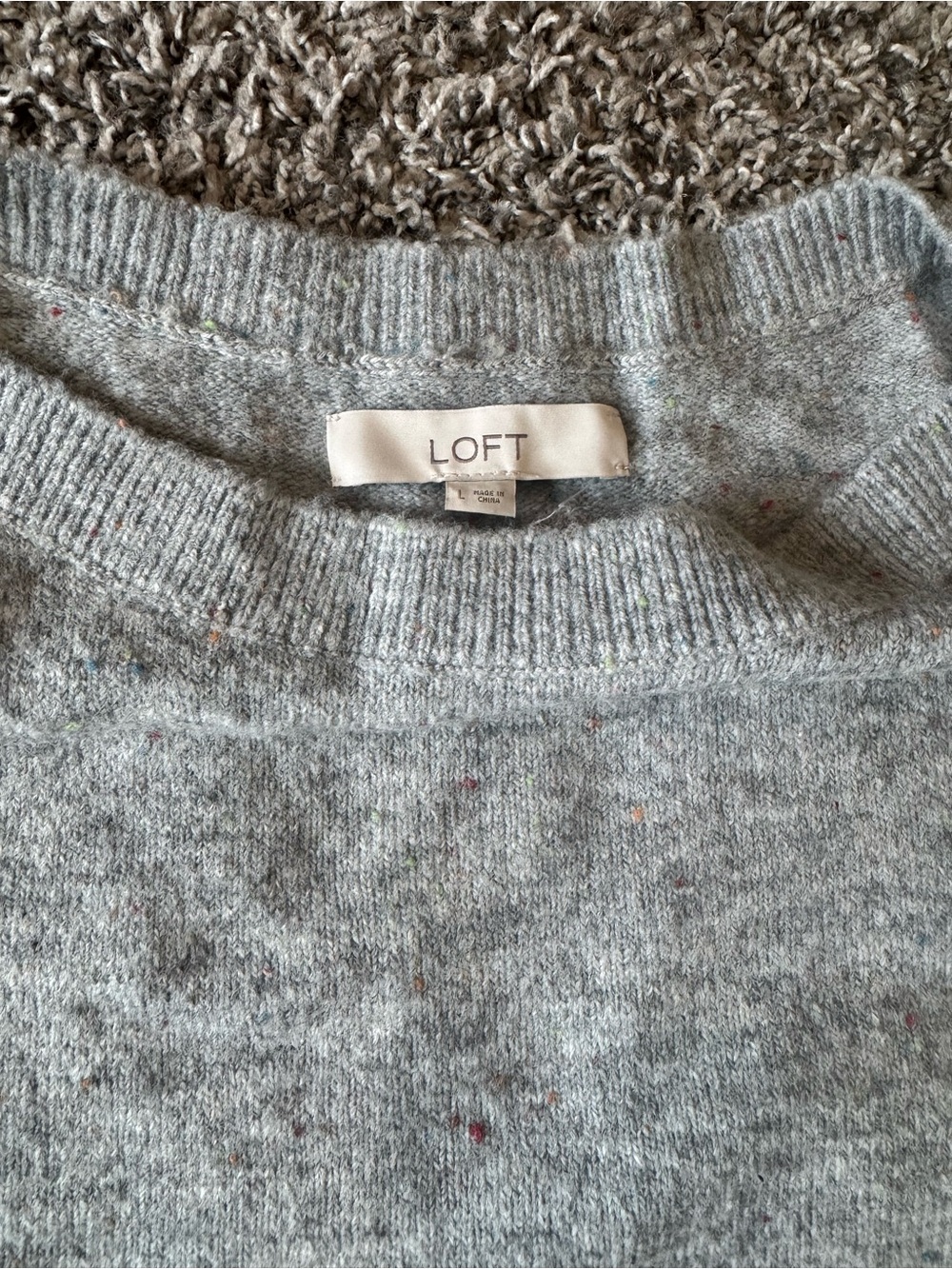 LOFT Light Gray Speckled Crewneck Sweater